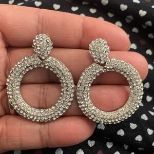Elegant Silver Crystal Hoop Earrings